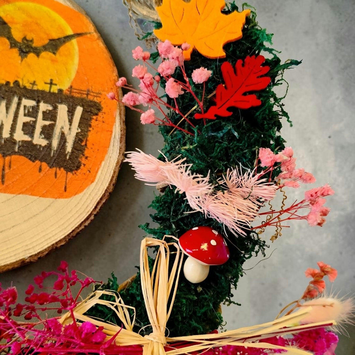 Herbst-Halloween-Kranz mit LED-Beleuchtung – handgefertigt Ø ca. 30 cm