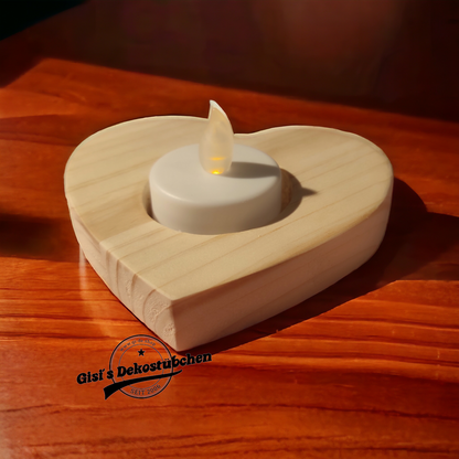 Heart-shaped tealight holder, hand-sawn 