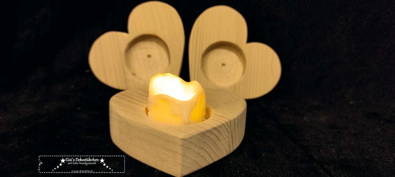 Heart-shaped tealight holder, hand-sawn 