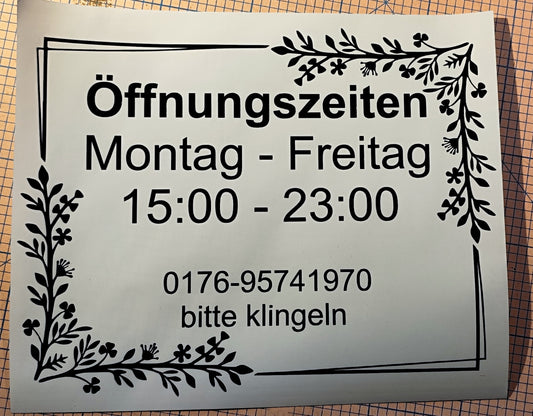 Custom opening hours stickers | Custom design &amp; color | Self-adhesive &amp; easy to apply