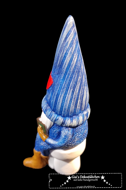 Ceramic Gnome No. 1 Dina sitting with heart Blue