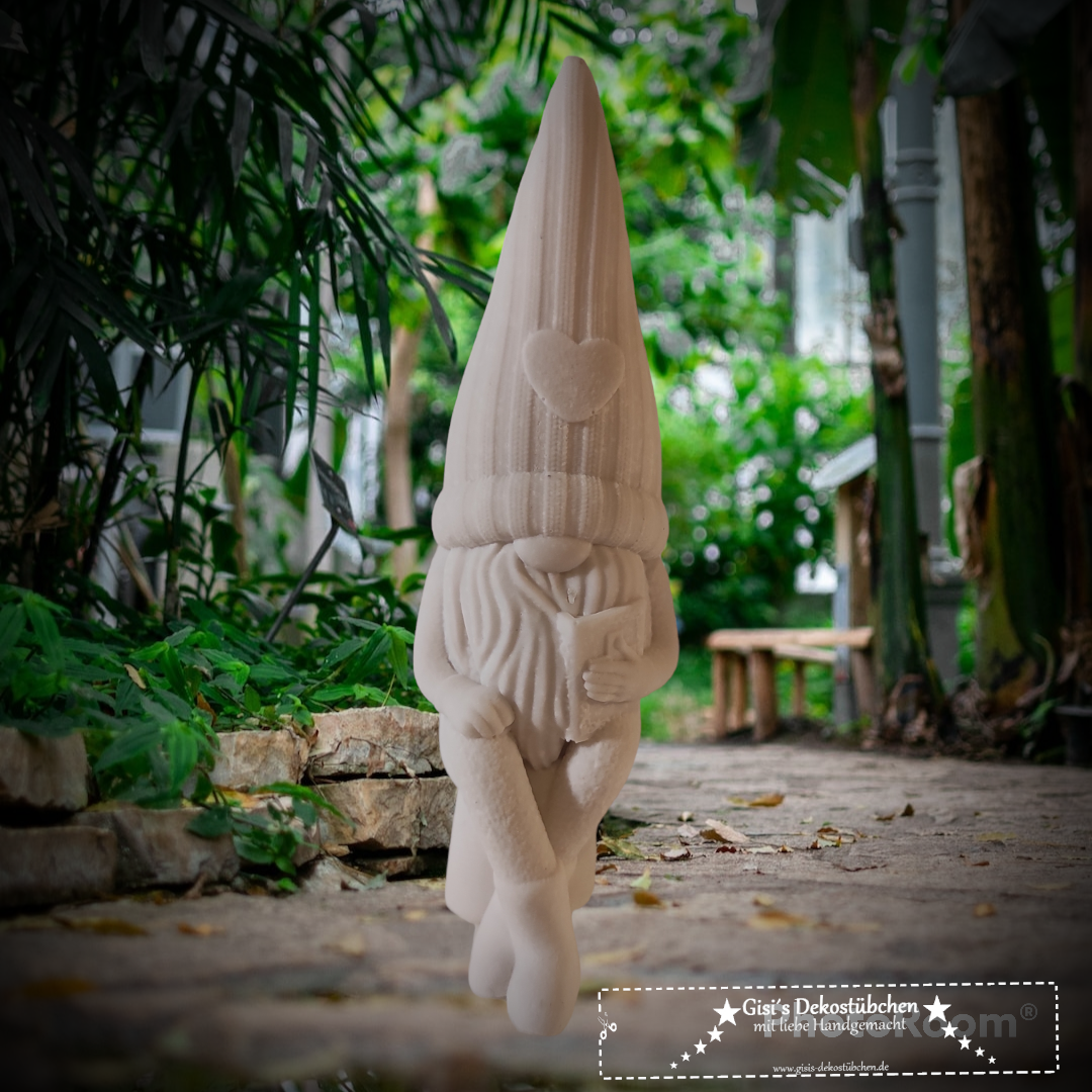 Ceramic gnome No. 1 sitting with heart