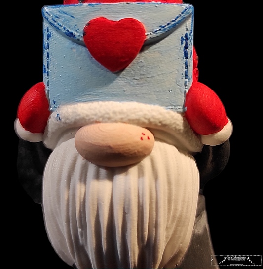 Ceramic gnome with love letter, red and grey