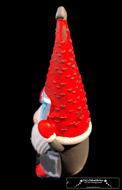 Ceramic gnome with love letter, red and grey