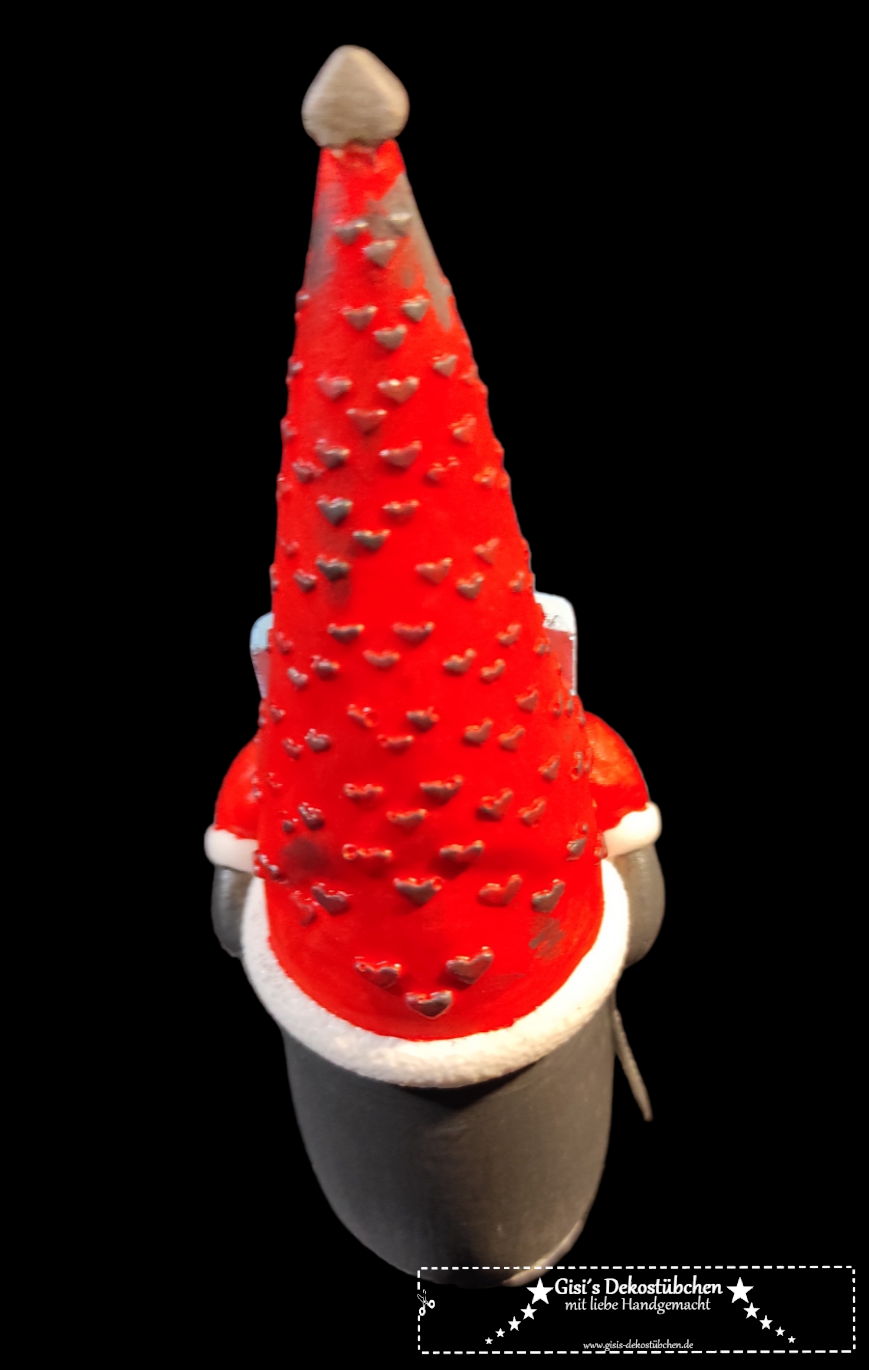 Ceramic gnome with love letter, red and grey