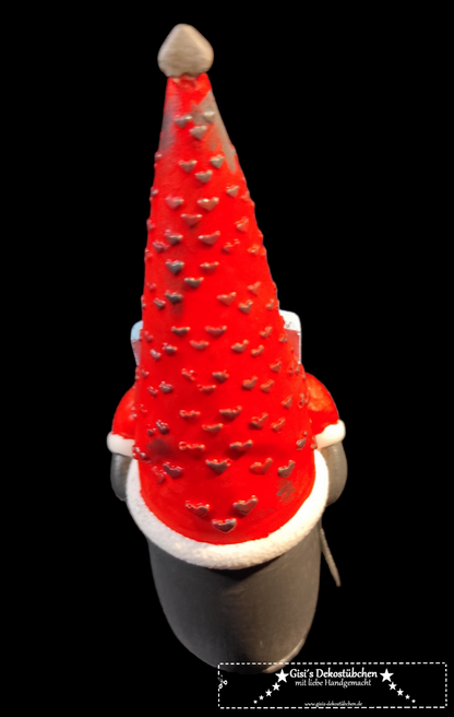 Ceramic gnome with love letter, red and grey