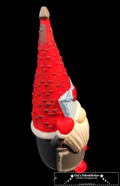 Ceramic gnome with love letter, red and grey