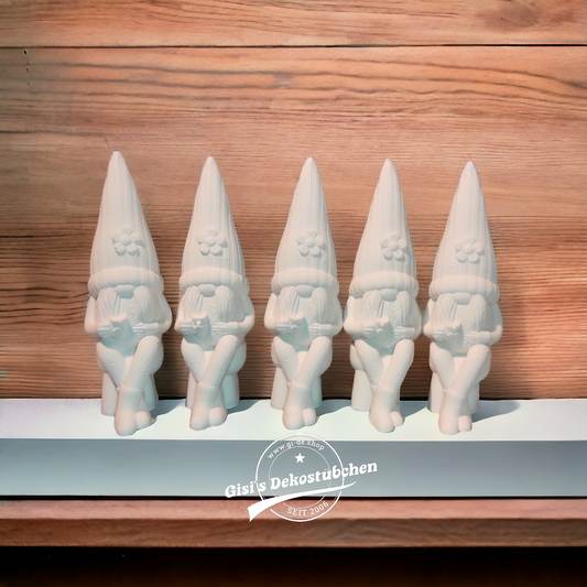 Ceramic gnome no. 4 sitting with cup and flower