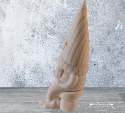 Ceramic gnome no. 4 sitting with cup and flower