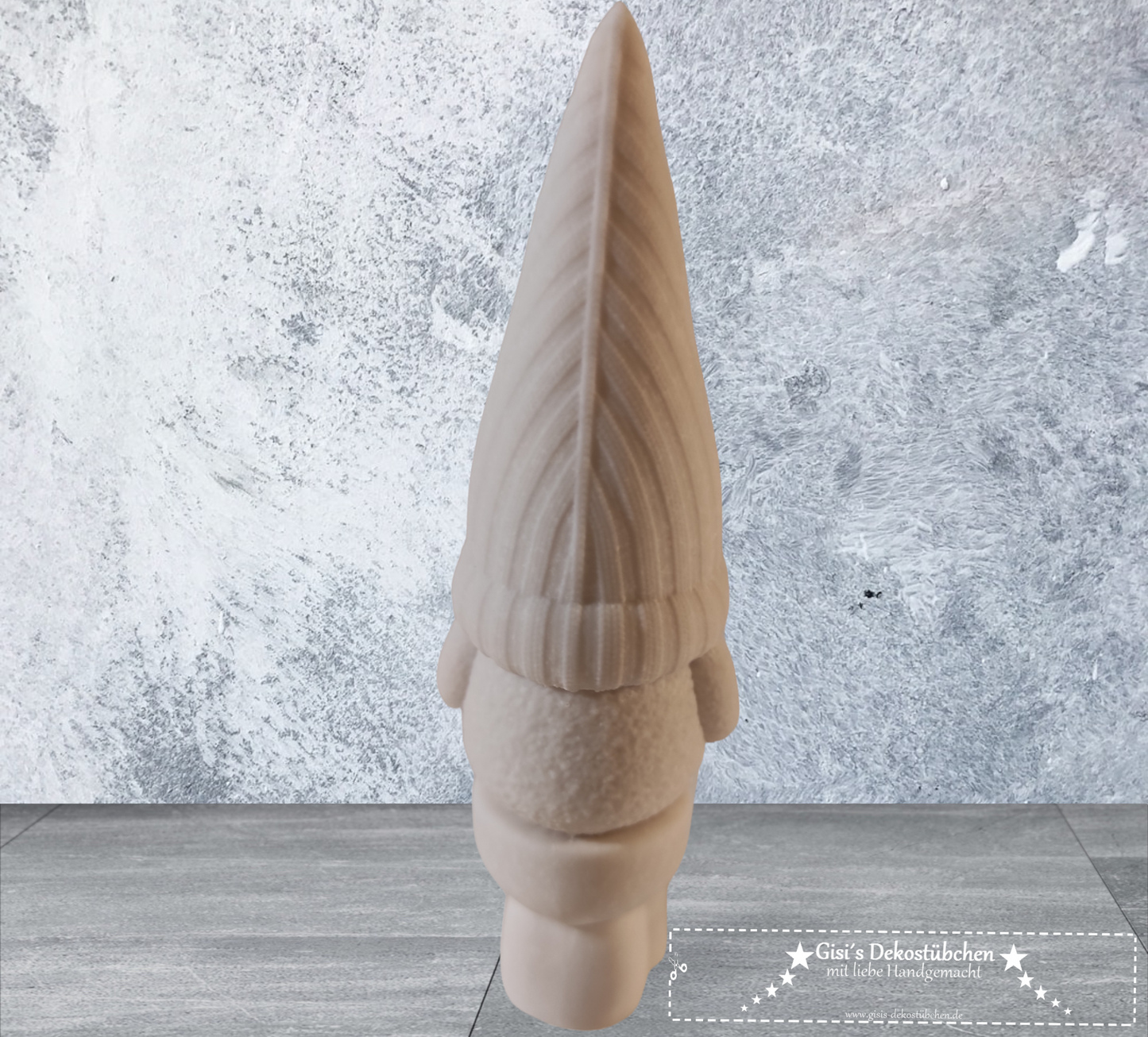 Ceramic gnome no. 4 sitting with cup and flower