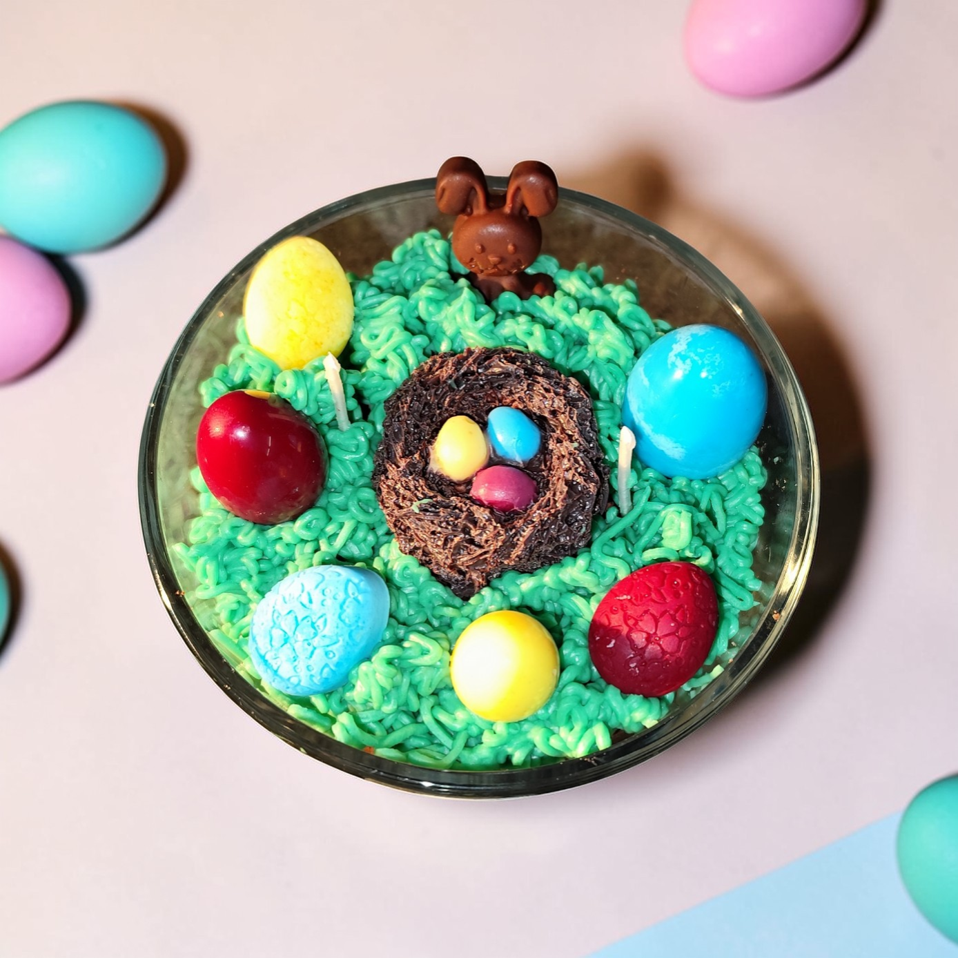 "Happy Easter - Easter Meadow" candle made from soy wax | Spring candle with long burning time