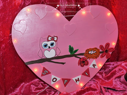 ♥Owl Lamp, Pink♥ Birth, Christening♥ Name with LED 