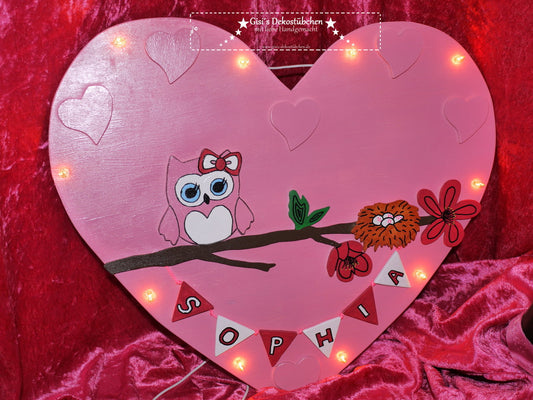 ♥Owl Lamp, Pink♥ Birth, Christening♥ Name with LED 