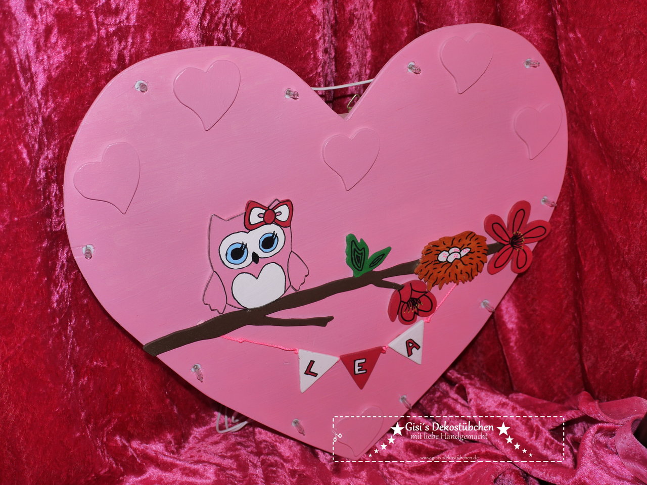 ♥Owl Lamp, Pink♥ Birth, Christening♥ Name with LED 