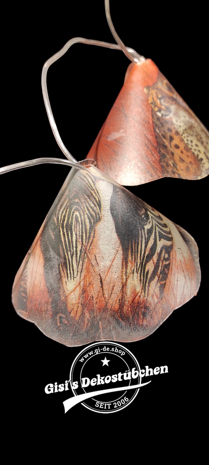 Lamp with string lights African animals Zebras, Cheetahs with LEDs