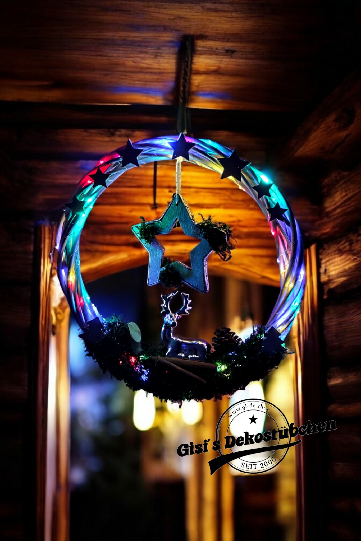 Winter wreath with timer, LED design, "Winter Splendor", reusable, gift idea