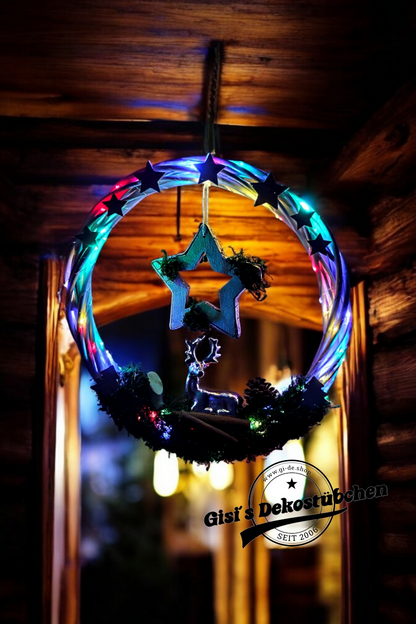 Winter wreath with timer, LED design, "Winter Splendor", reusable, gift idea