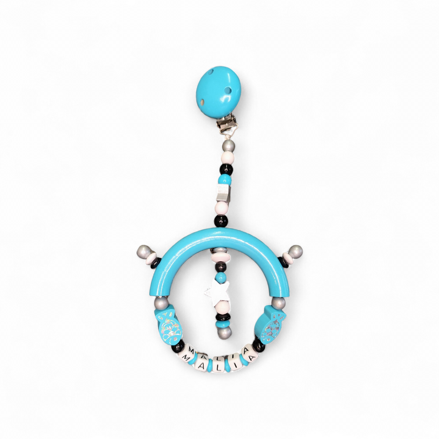 Personalized Play Clip with Star & Fish – Stroller Charm with Name