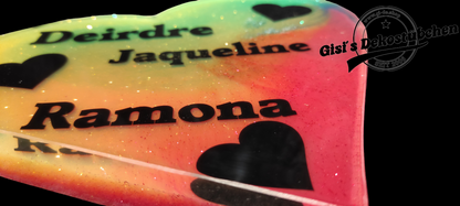 Personalized resin heart for standing