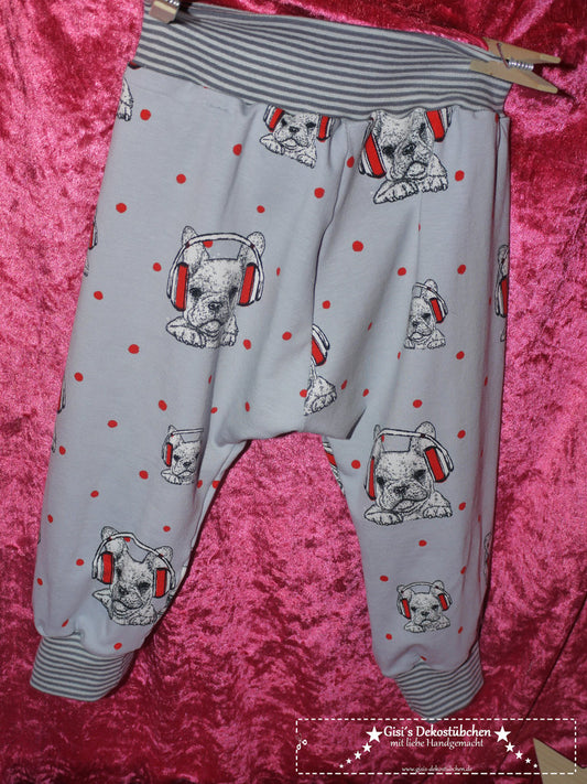 Jersey dog-themed harem pants, light grey 