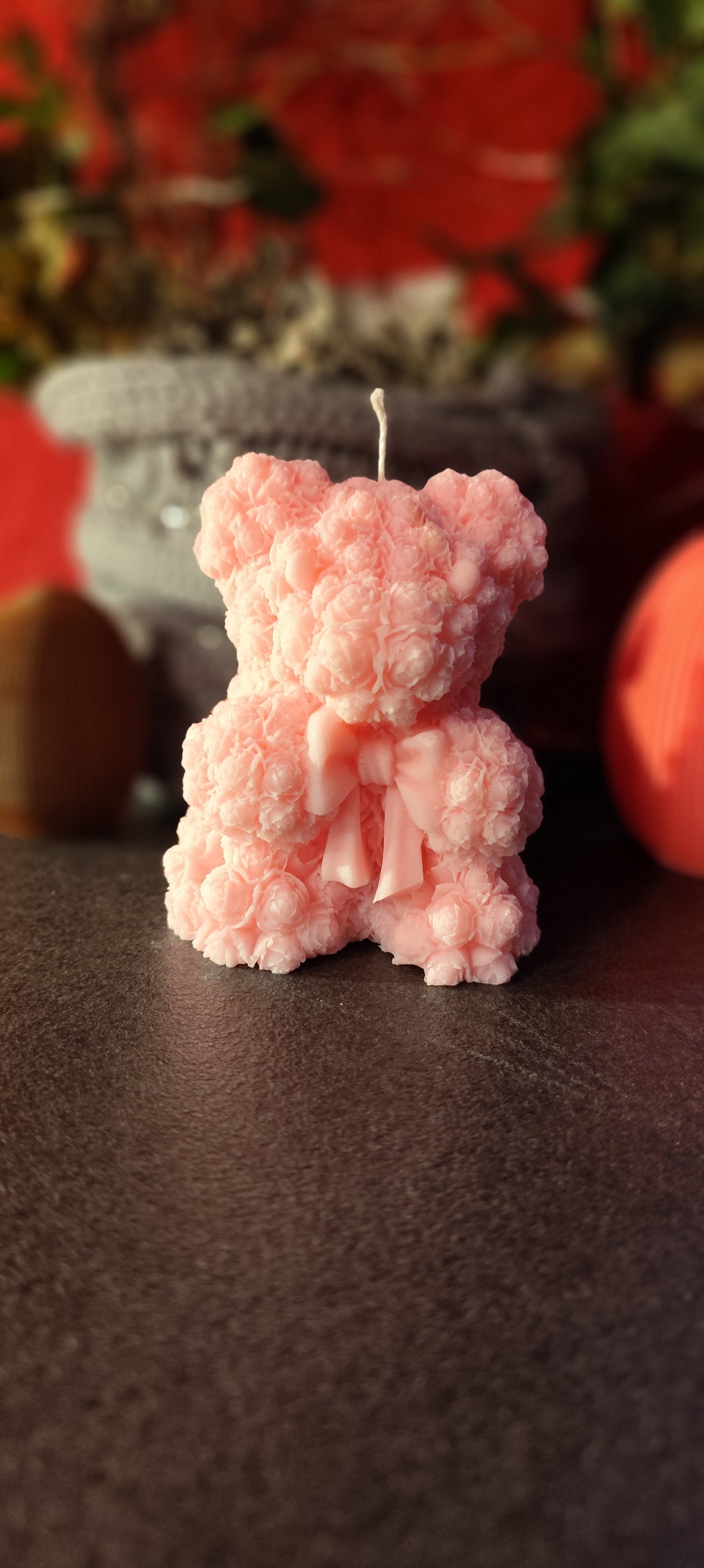 Rose Teddy Candle – detailed & handmade from soy wax – 8.5 × 8 × 6 cm – choice of color