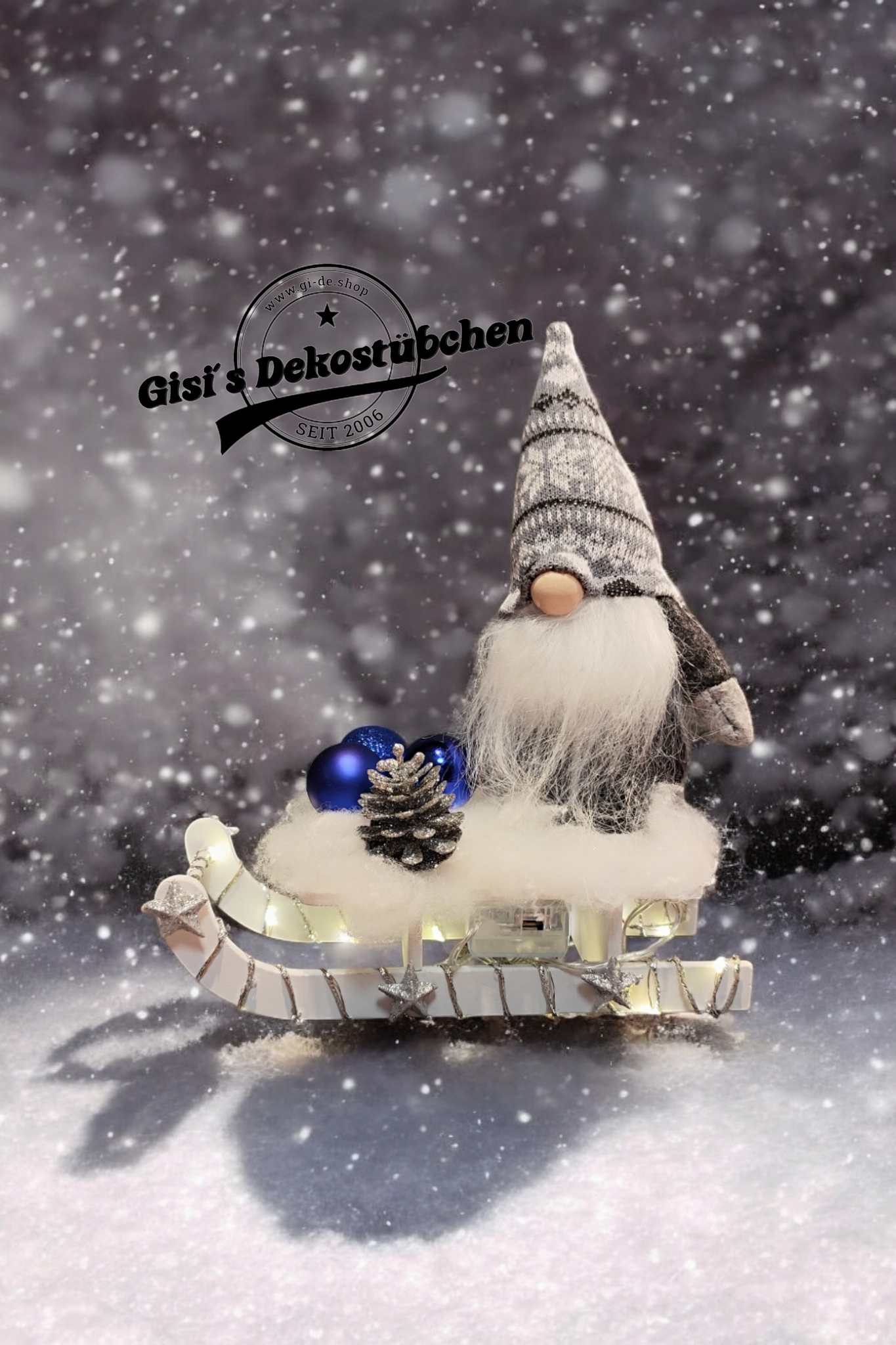 Sled Elf Advent Christmas Winter Wood Blue / Grey