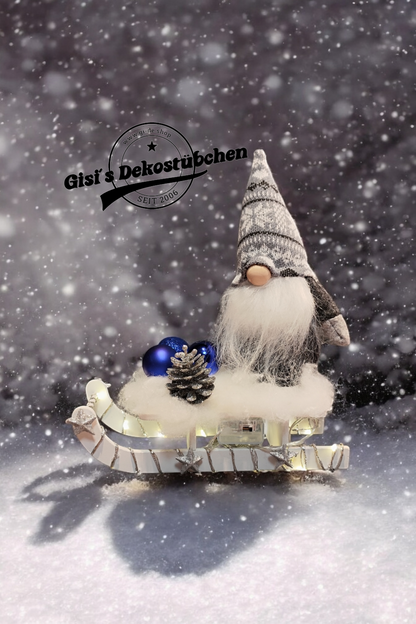 Sled Elf Advent Christmas Winter Wood Blue / Grey