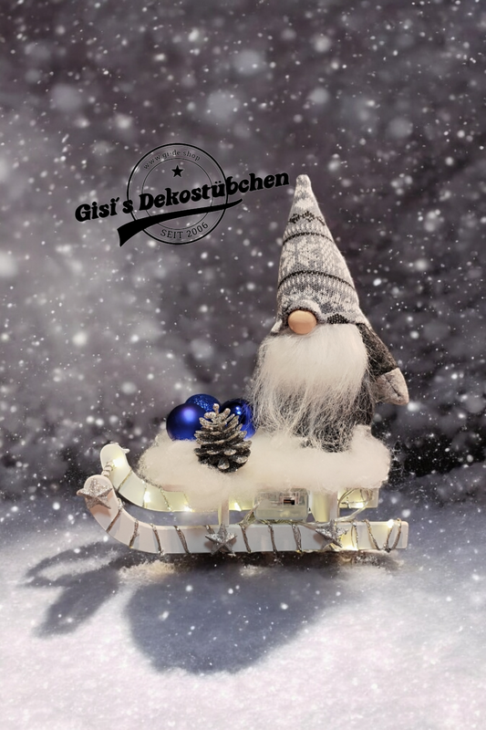 Sled Elf Advent Christmas Winter Wood Blue / Grey