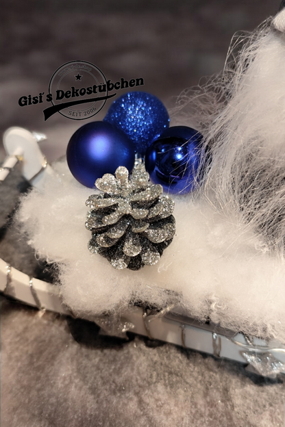 Sled Elf Advent Christmas Winter Wood Blue / Grey