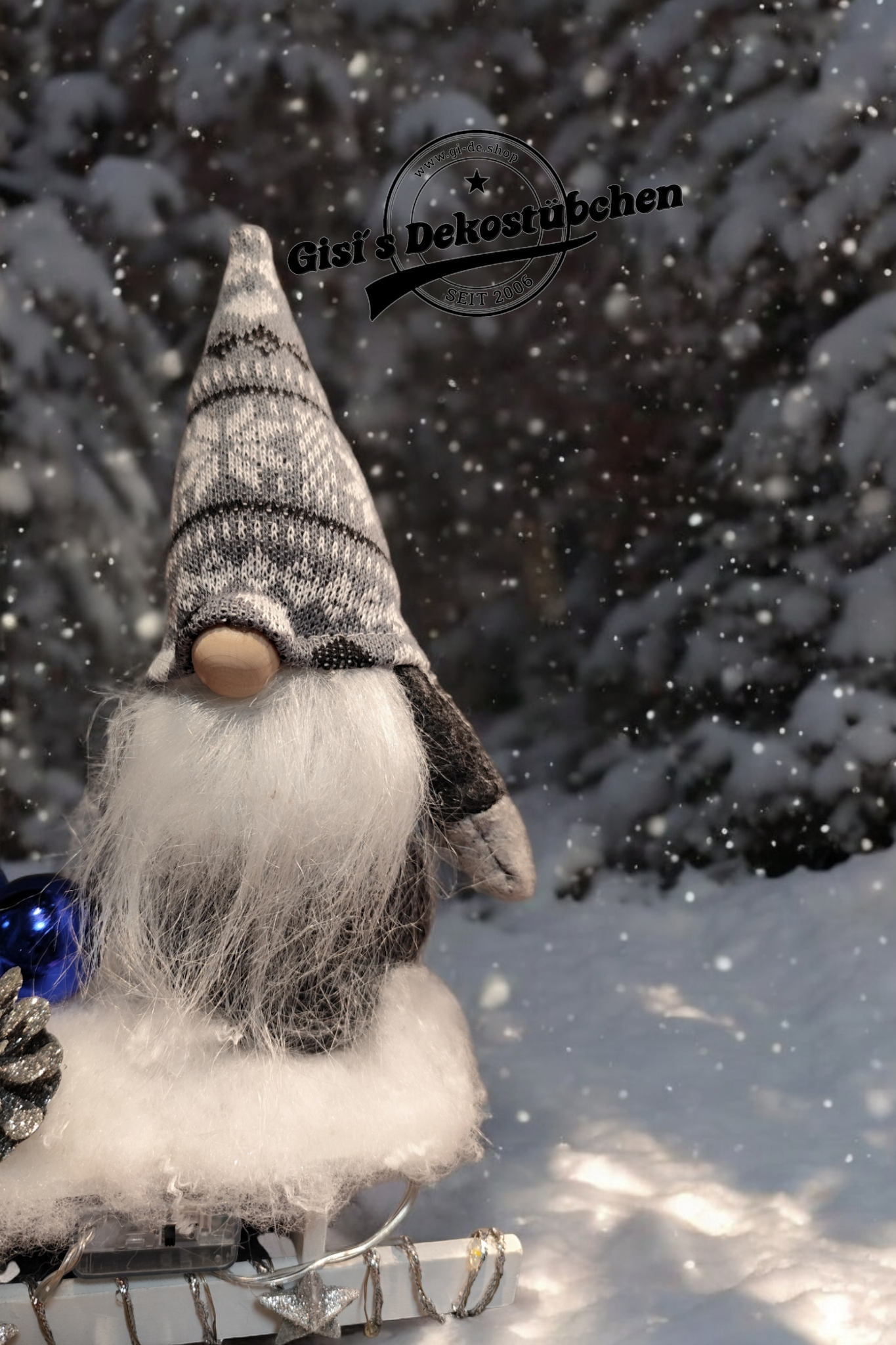 Sled Elf Advent Christmas Winter Wood Blue / Grey