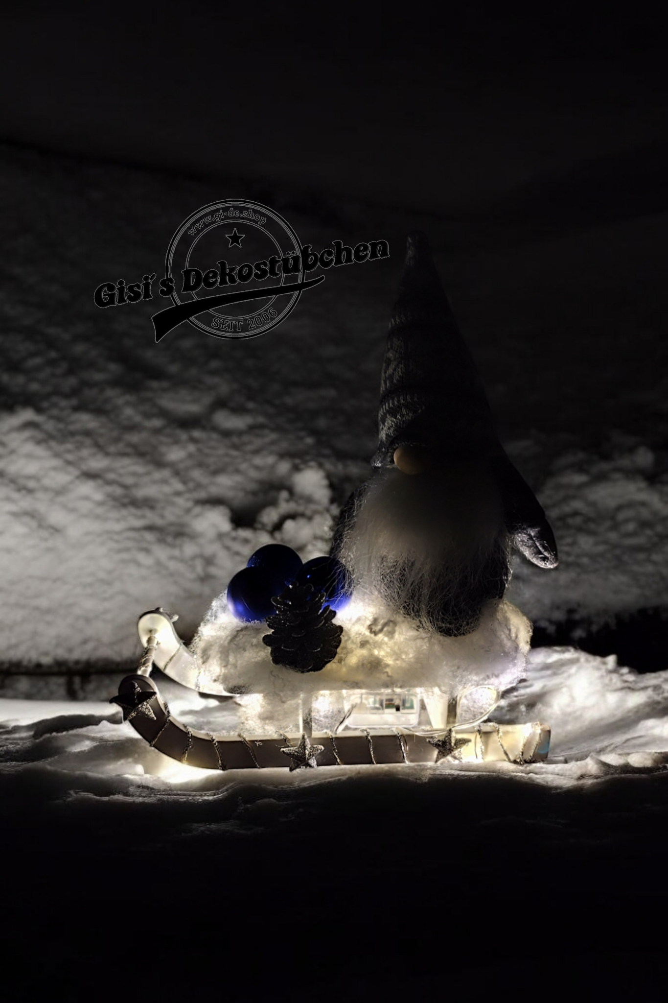 Sled Elf Advent Christmas Winter Wood Blue / Grey