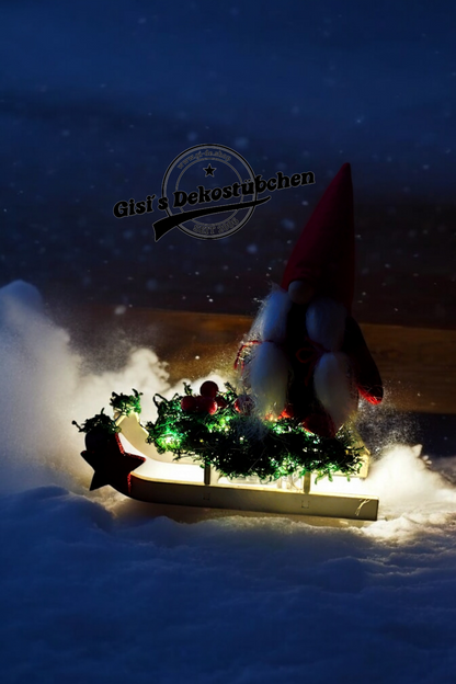 Sled, gnome, Advent, Christmas, winter, wood, red, berries