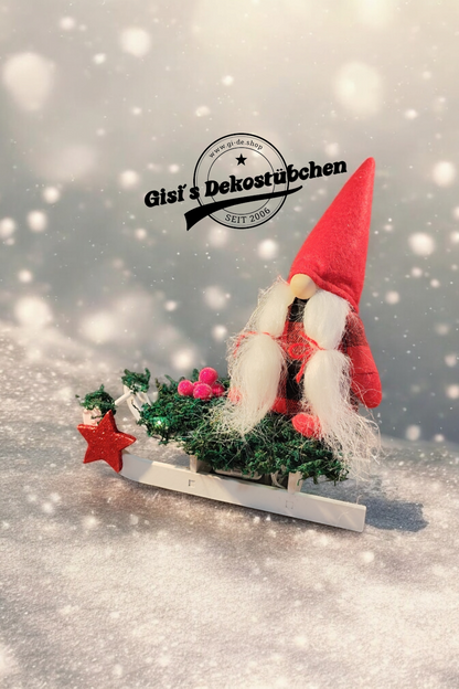 Sled, gnome, Advent, Christmas, winter, wood, red, berries