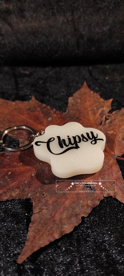 Resin paw keychain with name