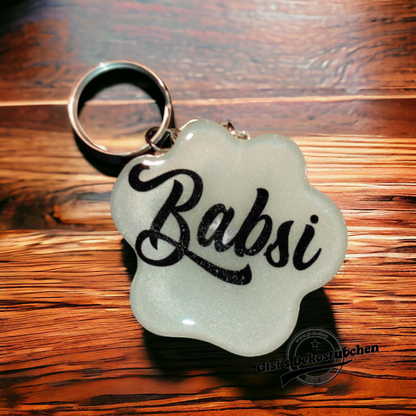Resin paw keychain with name