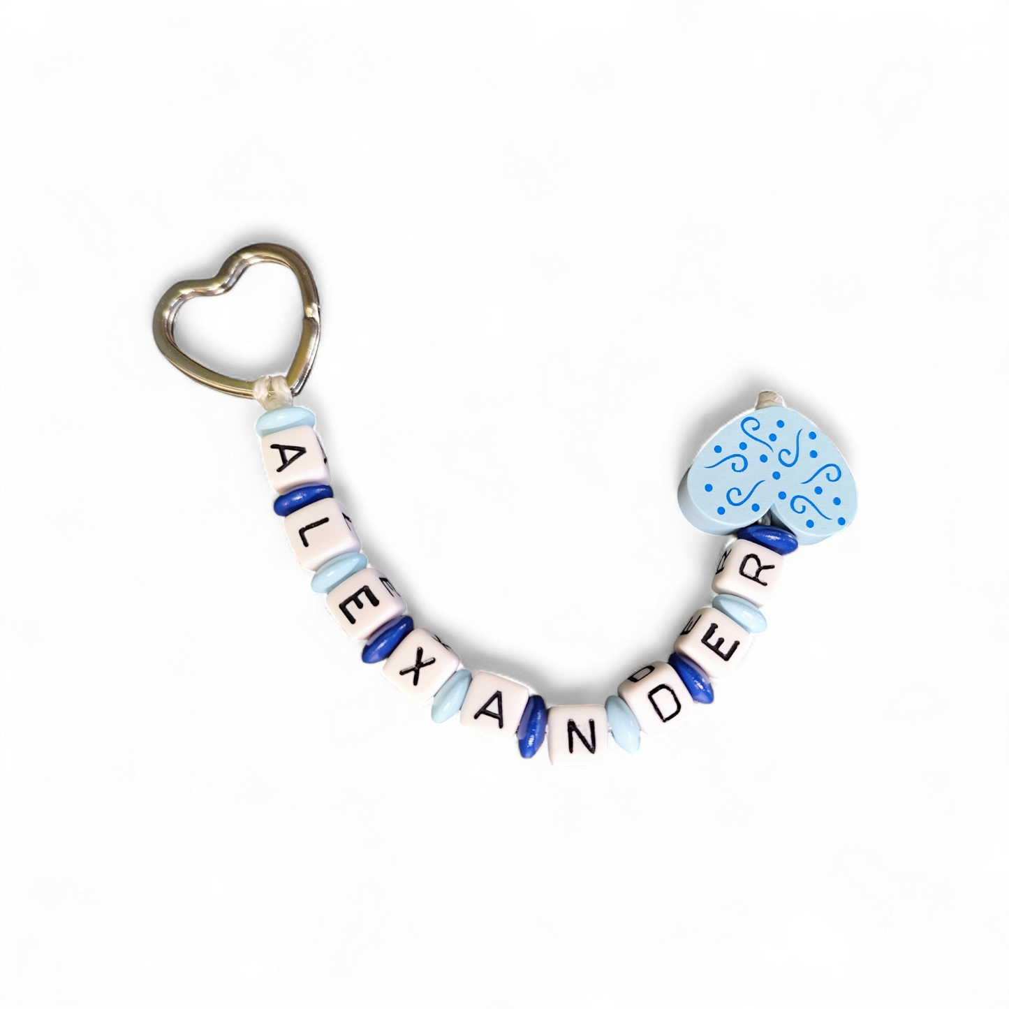 Keychains with name and heart motif in various colors 