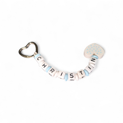 Keychains with name and heart motif in various colors 
