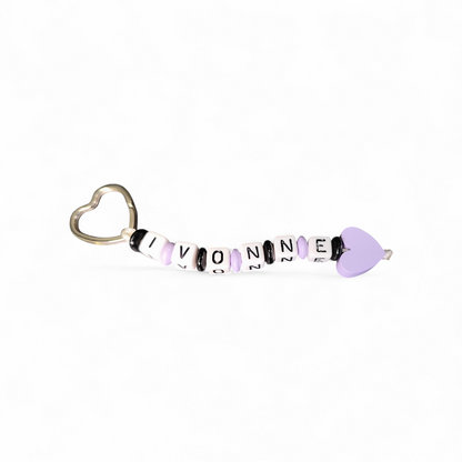 Keychains with name and heart motif in various colors 
