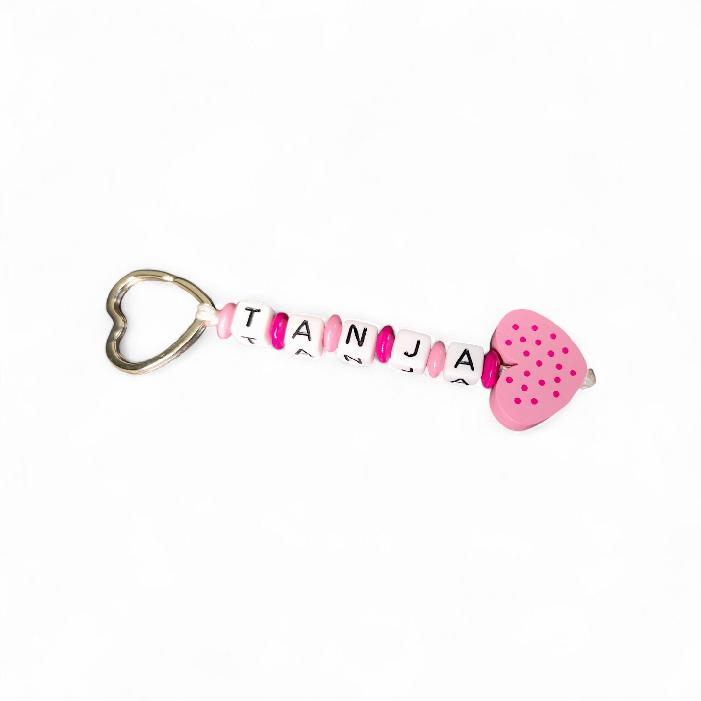 Keychains with name and heart motif in various colors 