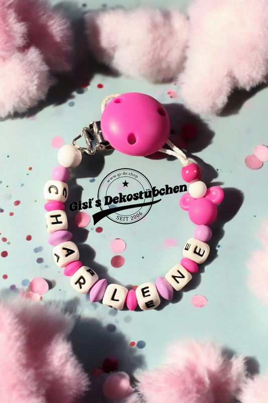 Pacifier chain with name, mouse, birth, silicone