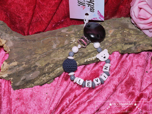 Pacifier chain Teddy bear + crocheted ball