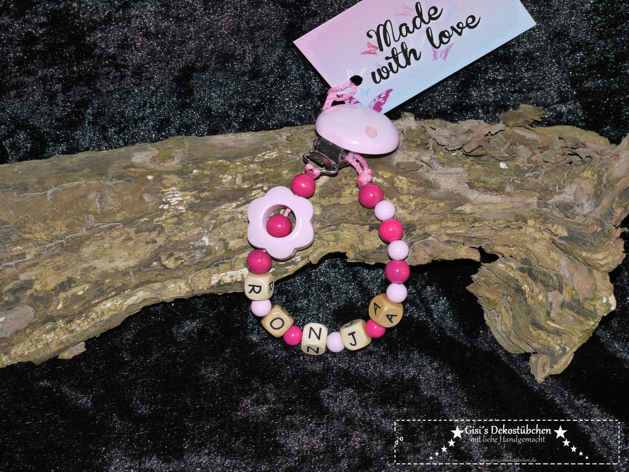 Pacifier chain for long names "Flower-pink"