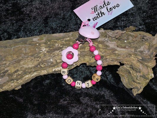 Pacifier chain for long names "Flower-pink"