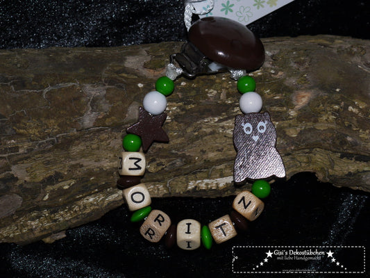 Pacifier chain with name, owl and star