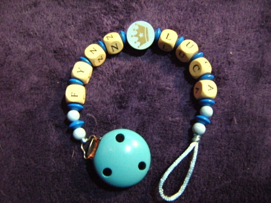 Pacifier chain with name "Crown-blue"