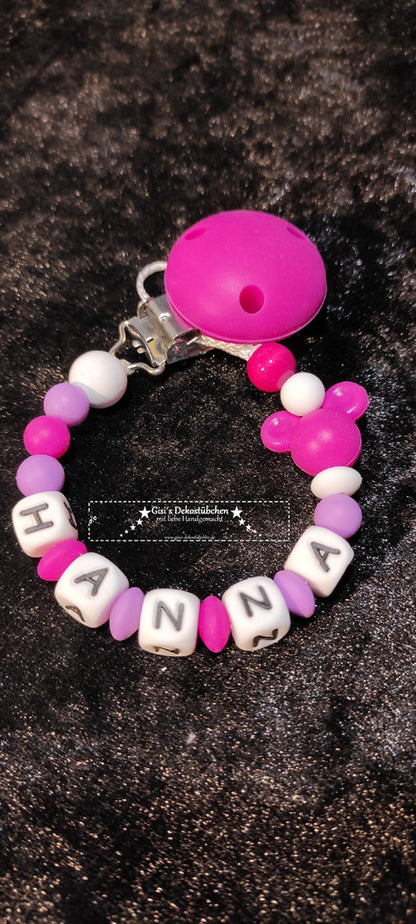 Pacifier chain with name, mouse, birth, silicone