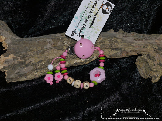 Pacifier chain with name + flowers