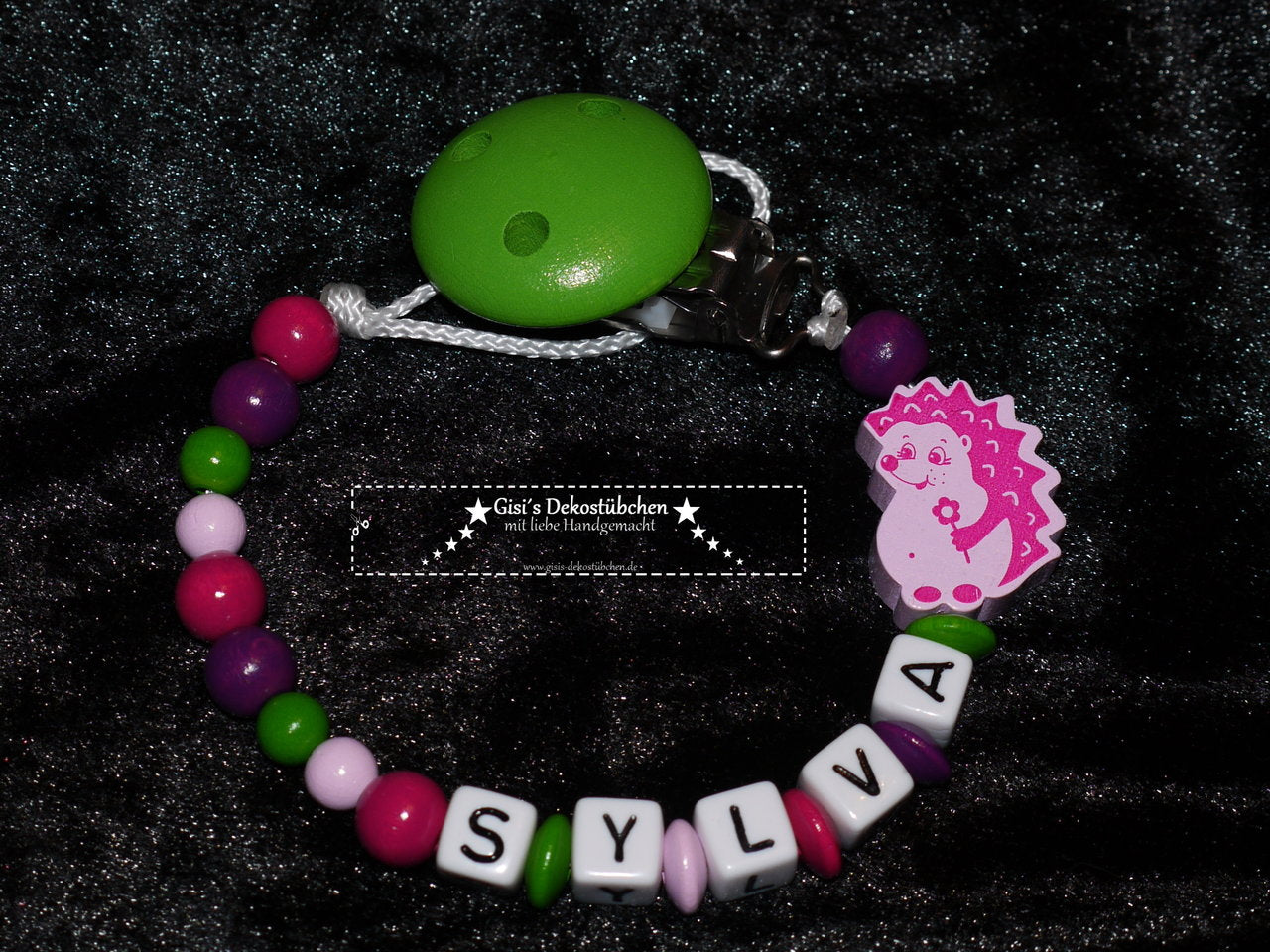 Pacifier chain with name &amp; hedgehog