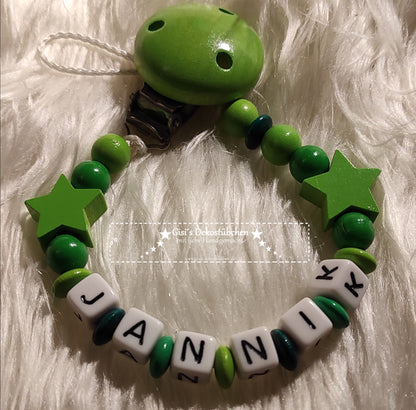 Pacifier chain with name and stars, green 