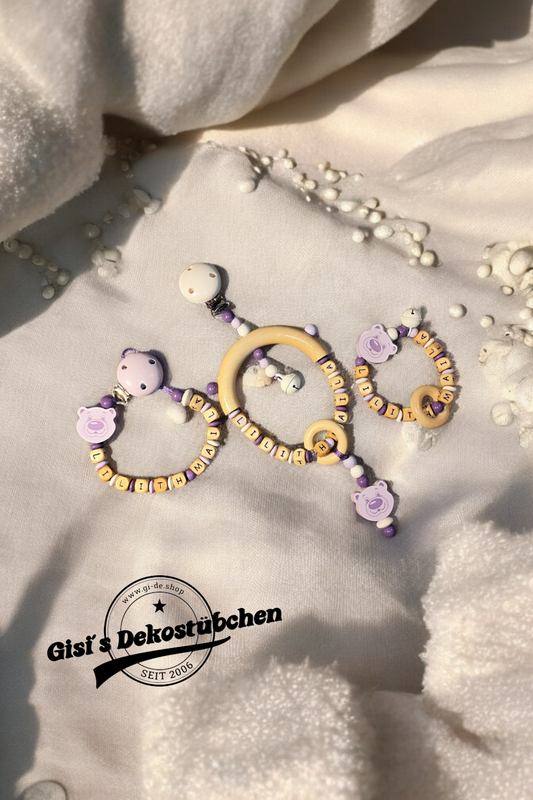 Set - Pacifier chain, teething ring, play clip 3 pcs.